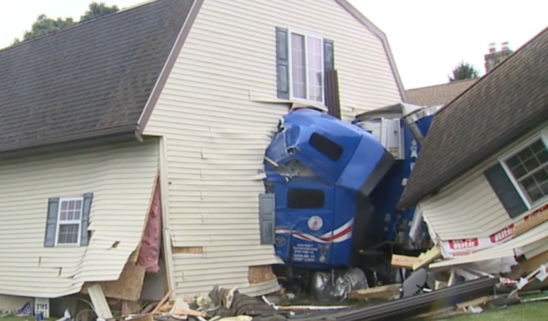 Crash involving big rig destroys residential garage in Pennsylvania