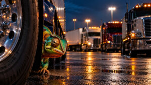 Chameleon Peeking Beneath Night Trucks web