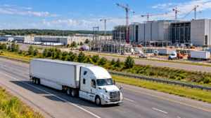 Highway Truck Beside Data Center Construction
