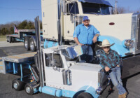 Brandon Davis said his son, 8-year-old “Rooster,” was born into trucking. Brandon created the Wee Pete in the image of his 1994 Peterbilt 379 and the two debuted a tour of the Wee Pete on social media. Since then, the video has garnered nearly 4 million views. (Wendy Miller/The Trucker) WeePete1