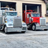 Lamar Buckwalter and his father, Mark Buckwalter, drive Kenworth W900s that have VINs that are only digits apart. They call their trucks “The Ugly Sisters.” (Photo by Lane Buckwalter)