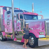 Canada-born Eva Knelsen loves the color pink. Even though it took some convincing, her boss eventually purchased a breast-cancer awareness truck that Knelsen proudly drives. (Courtesy: Eva Knelsen)