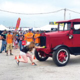 Competitors in the Strong Pull competition attempted to move a 20,000-pound antique cement mixer by brute force. (Linda Garner-Bunch/The Trucker)