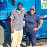 Sue Peña and one of her instructors, nicknamed "J3." Photo by Linda Garner-Bunch/The Trucker