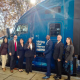 Shown, from left: Mona Dexter, Hiring Our Heroes chief of staff and vice president of operations and communications; Brad Bentley, FASTPORT president; Genevieve Bekkerus Kenworth director of marketing; “Transition Trucking: Driving for Excellence” award winner Ashley Leiva, Noemi Trucking; Sean Adams, McElroy Truck Lines; Dave Marihugh, Roehl Transport; and Brianna Potthast, Kenworth on-highway marketing manager. (Courtesy: Kenworth)