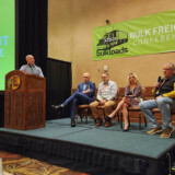One of the panel discussions focused on issues unique to the bulk freight industry. From left to right are Flinn, Adrian Chapman of Cover 3 Consulting, Fred Schweer of H&S Logistics, Padgett Smith of The Permit Shop and Dan Redding of Redding Transportation. (Courtesy: BulkLoads) Conference 3