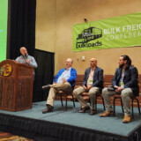 An expert panel discussed bulk freight technology. From left are Flinn, Steve Miller of Reliant Transportation, Michael Brace of Konexial and John Powell of the PT Corp. (Courtesy: BulkLoads)